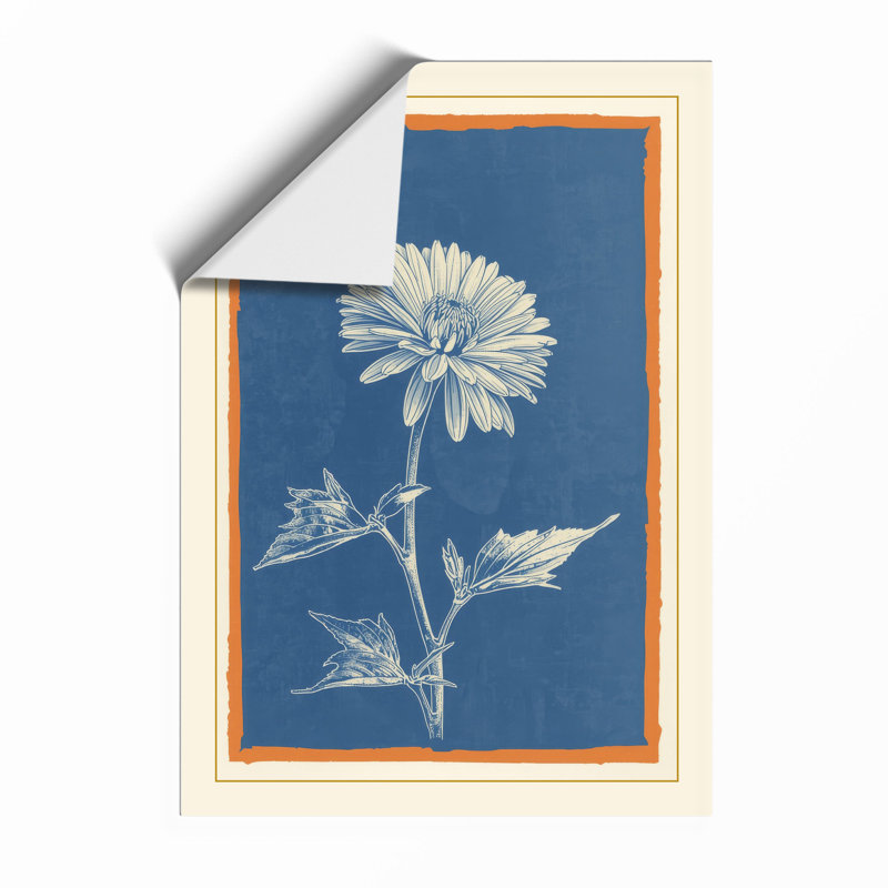 Daisy in Blueprint Botanical - Framed Print, Unframed, A2 - 59.4 x 42.0 cm