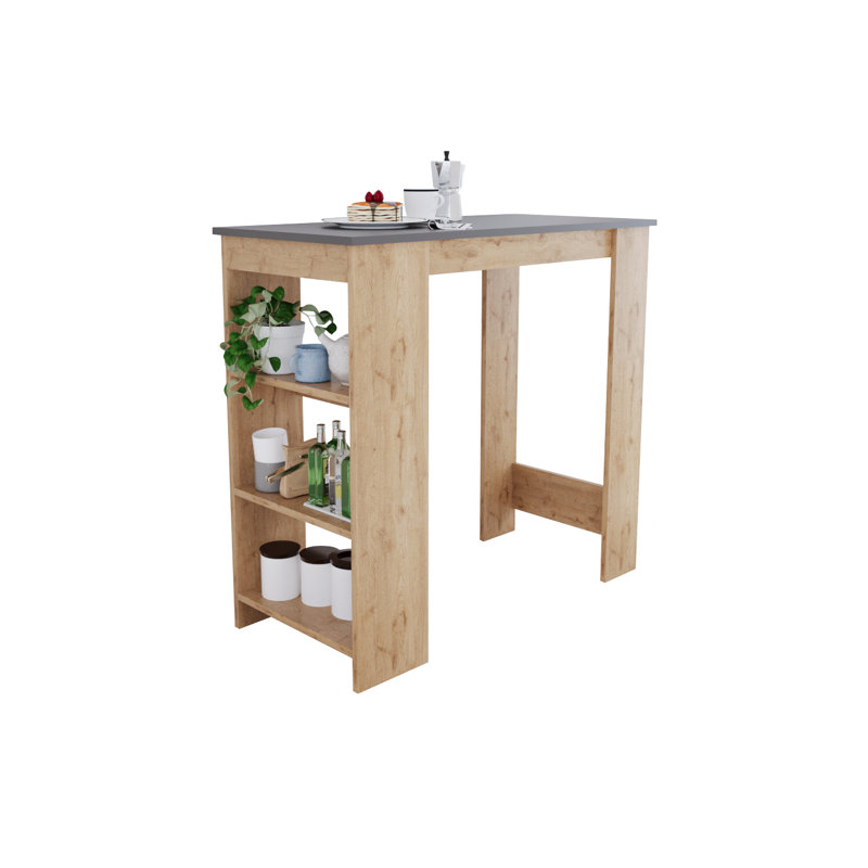Serina 110 cm Bar Table with Storage - Kitchen Bar Table, Modern Breakfast Bar Dining Table, Bar Height Table with Cabinet & Shelves for Kitchen, Dining Room or Home Bar