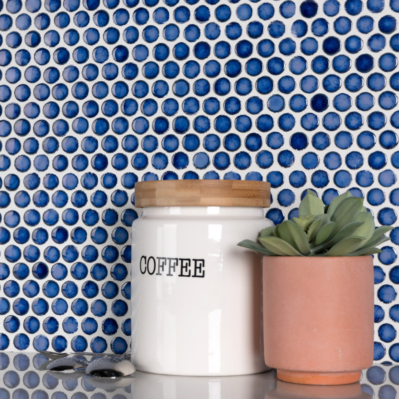 Hudson Penny Round 11-7/8 " x 12-5/8 " Porcelain Mosaic Floor and Wall Tile, Sapphire