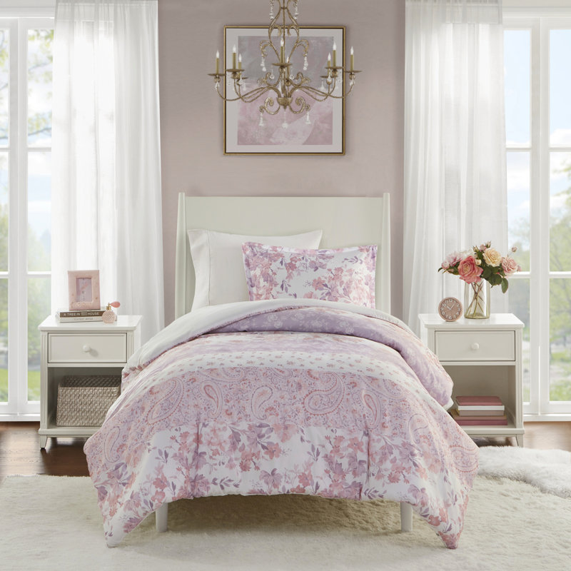 2 pièces Housse de couette en microfibre à motif floral simple / simple TG, Housse de couette simple + 1 taie décorative stan