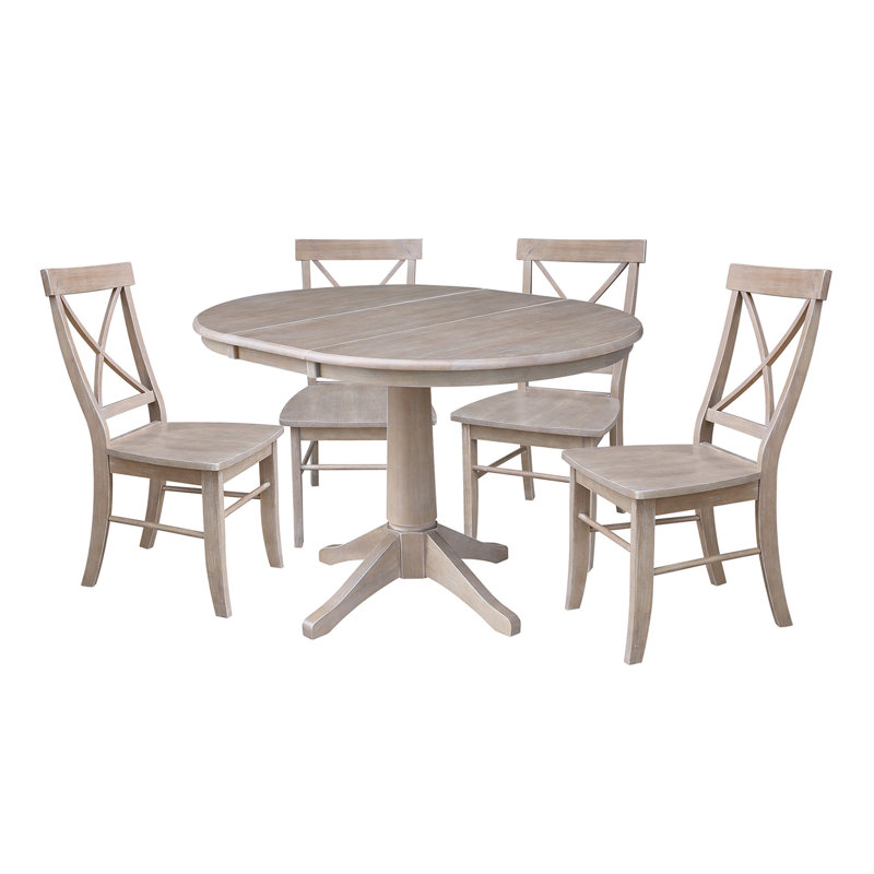 Chapital Extendable Solid Wood Dining Set, 5, Washed Gray Taupe