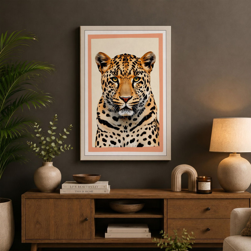 Leopard's Steady Gaze Modern - Wrapped Canvas, 36x24 - 91.4 x 61.0 cm, White Border