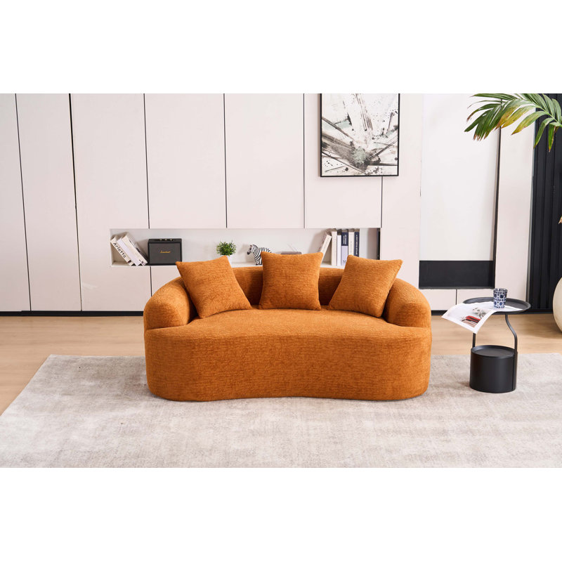 Canapé courbé en éponge à compression complète, causeuse compacte sans assemblage en chenille pour petits espaces et appartements, L 55,1 po