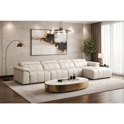 113" L-Shaped Reclining Sofa Couch With Chaise, Modern Genuine Leather Sectional,Electric Control Sofa Couch With Headrest & Footrest