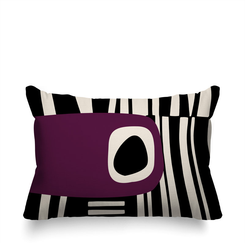 Oreiller rectangulaire réversible intérieur / extérieur Jina, H 14 po x l 20 po, Mauve / noir / blanc cassé