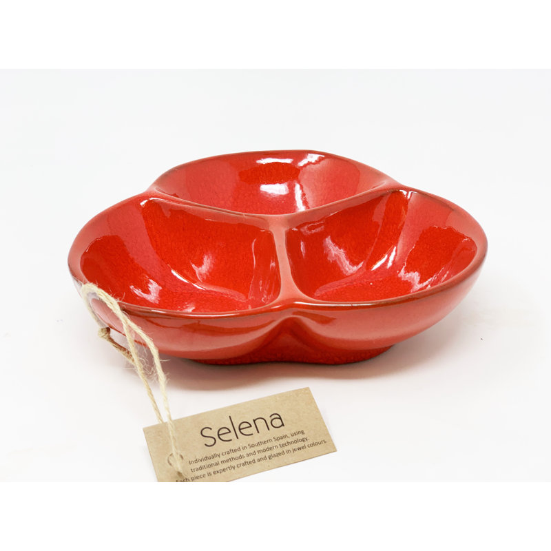Verano Spanish Ceramics Ceramic Divided Serving Dish, Red
