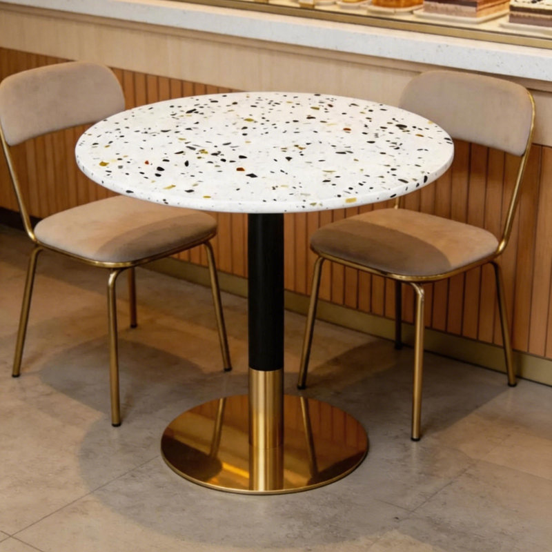 Table ronde 24 po en terrazzo de qualité commerciale pour la boulangerie, le café, le restaurant et les petits espaces, Green