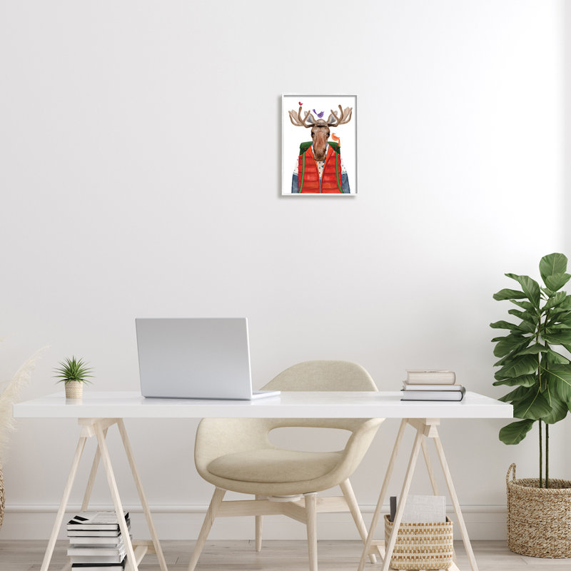 «Rustic Camp Attire Moose Antler» par Rachel Nieman, L 24 po x H 30 po, Giclée encadrée blanc bord de mer