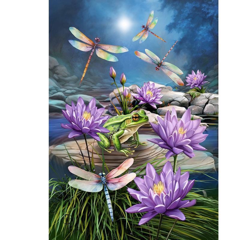 Drapeau de jardin libellules et grenouilles