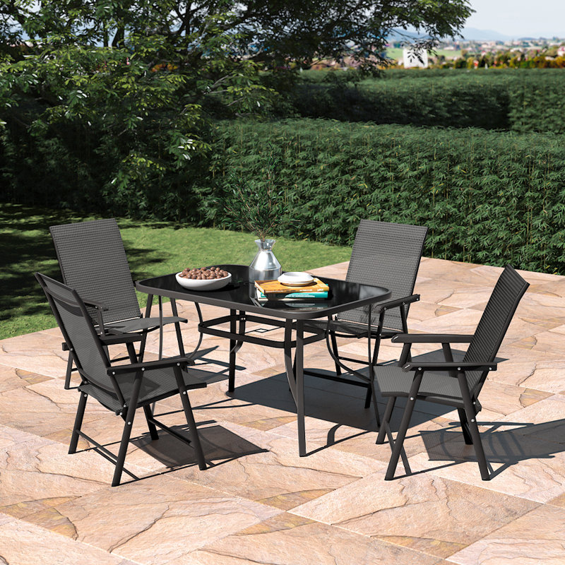 Macau 4 - Person Patio Dining Set with Rectangular Table, Black