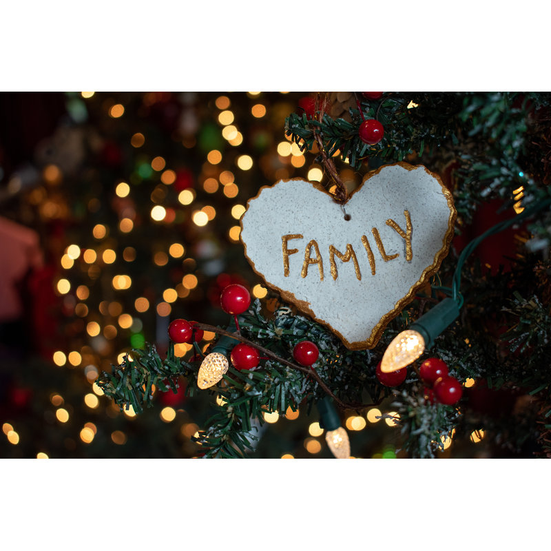 Hand Painted Christmas Heart Ornament With Word Family - Wrapped Canvas Print, 30cm H x 46cm W x 3.8cm D