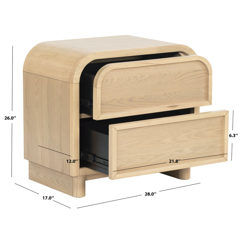 Dinah 2 Drawer Wood Nightstand, Natural