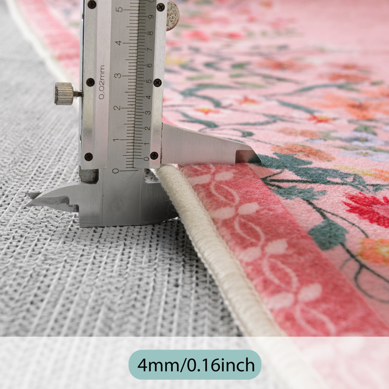 Tapis floral rose lavable 6 x 9 avec envers antidérapant Floral, Rectangle 6 pi x 9 pi