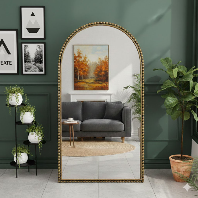Miroir pleine longueur en fer avec pieds de soutien, 65.75" H x 35.43" W, Doré