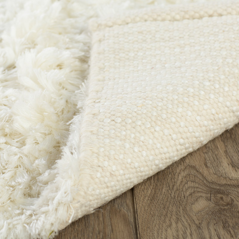 Tapis crème en laine et viscose tissé à plat à la main Zia, Rectangle 9 pi x 13 pi