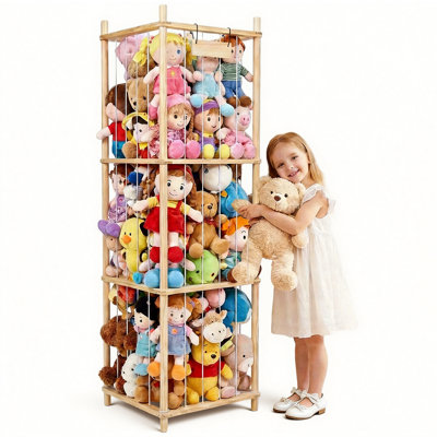 Stuffed Animal Storage Zoo, Large Wooden Toy Organizer For Plushies, Space-saving Stuffed Animal Holder For Nursery & Playroom, 54.5” Tall