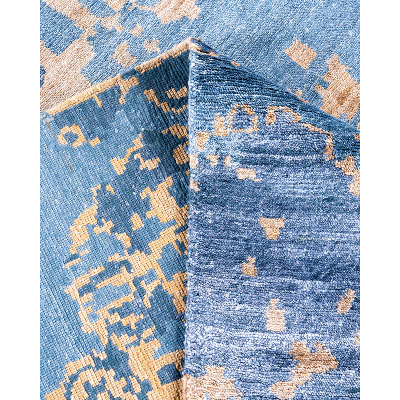 Luxurious Blue Hand-Knotted Silk Rectangular Area Rug