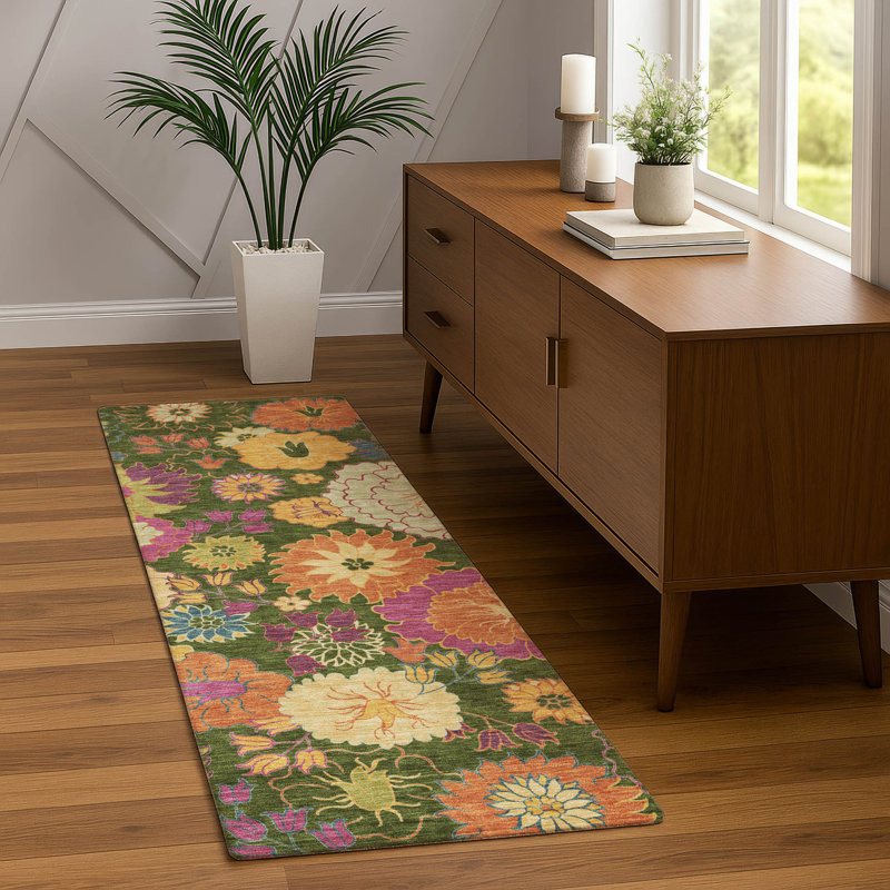 Machine Washable Indoor/Outdoor Matteson ACN2293 Floral Rug, Runner 2'3" x 7'6"