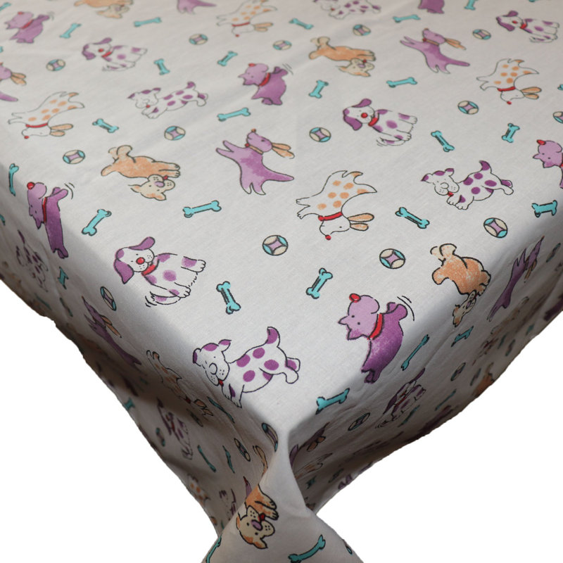 Puppies Print Tablecloths, Purple/White, 48" Square