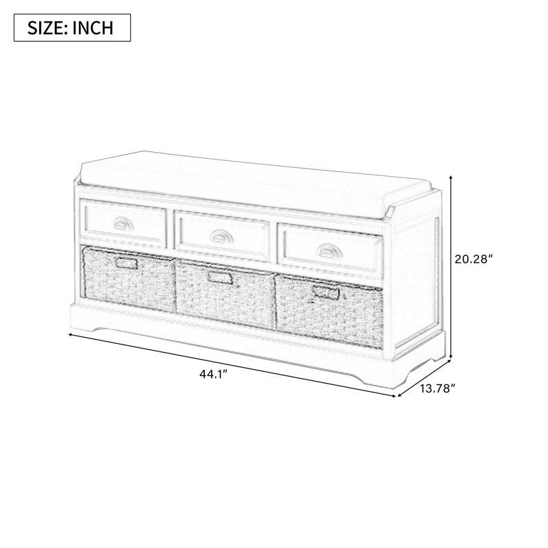 Banc de rangement en bois avec 3 tiroirs et 3 paniers Homes Collection, Blanc