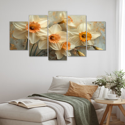 Jaune jaune blanc, fragilité de jonquilles - jonquilles, ensemble d'art sur toile