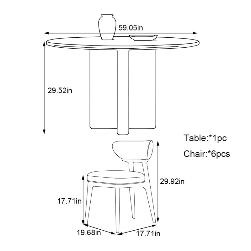 Ensemble de table de salle à manger Cave, H 29,52 po x L 59,05 po x l 59,05 po