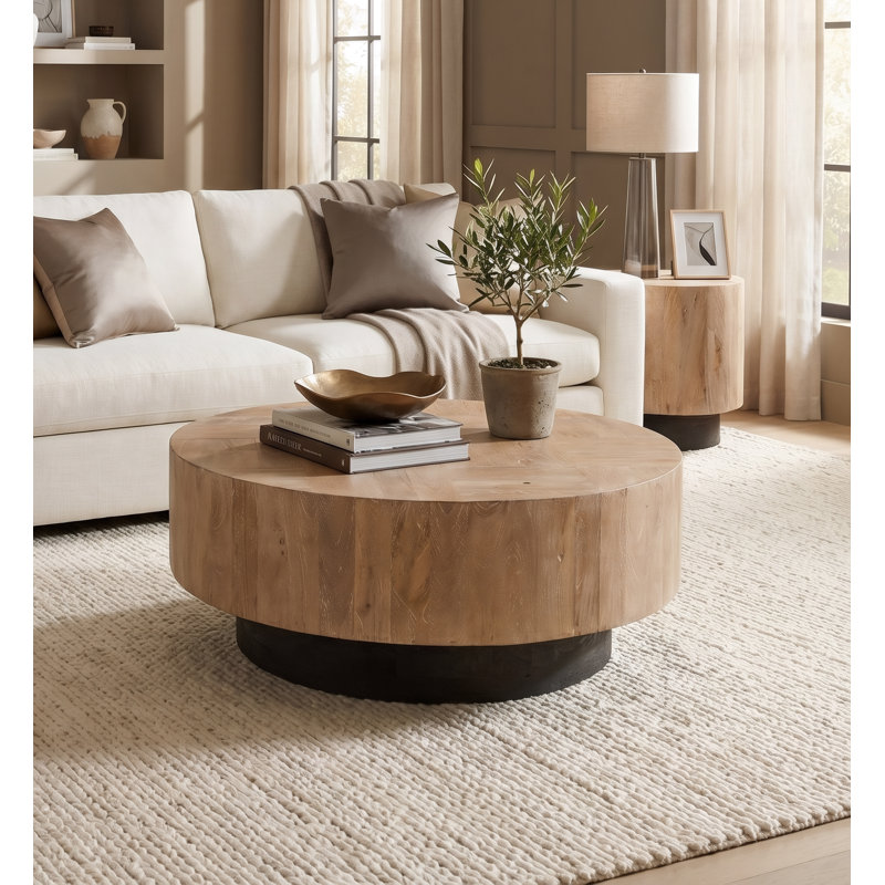 Solid Mango Wood Round Coffee Table, Natural