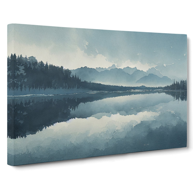 Watercolour Forest Lake Vol.5 - Wrapped Canvas Painting, 50cm H x 76cm W x 3cm D