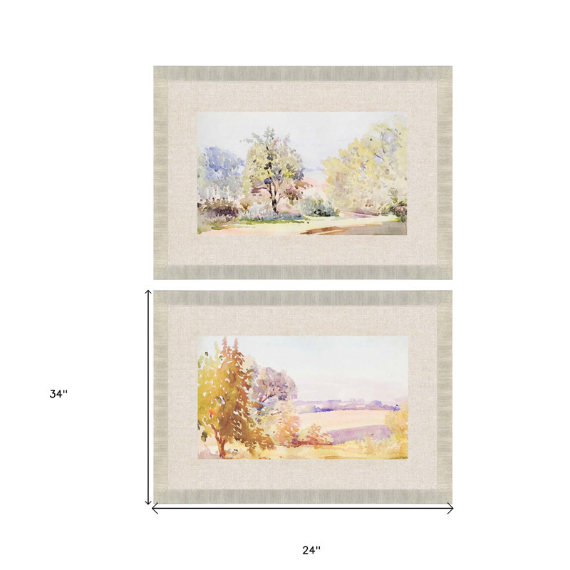 Ensemble de deux reproductions d'art encadrées dorées Sunrise Serene