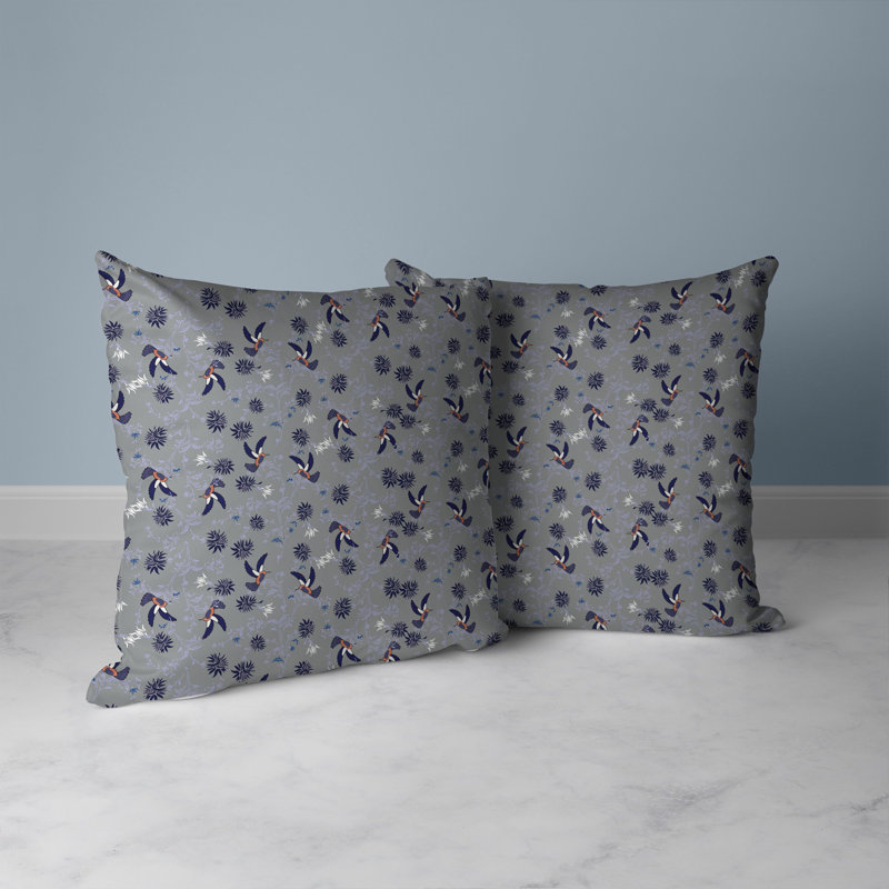 Coussin réversible Songbird Flora Parade, H 16 po x l 16 po, Bleu / gris