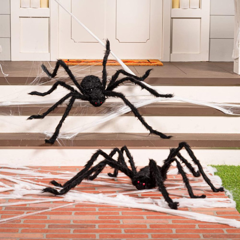 2 pièces 50 pouces Halloween Spider Decorations décorations d'extérieur noir effrayant poilue araignée