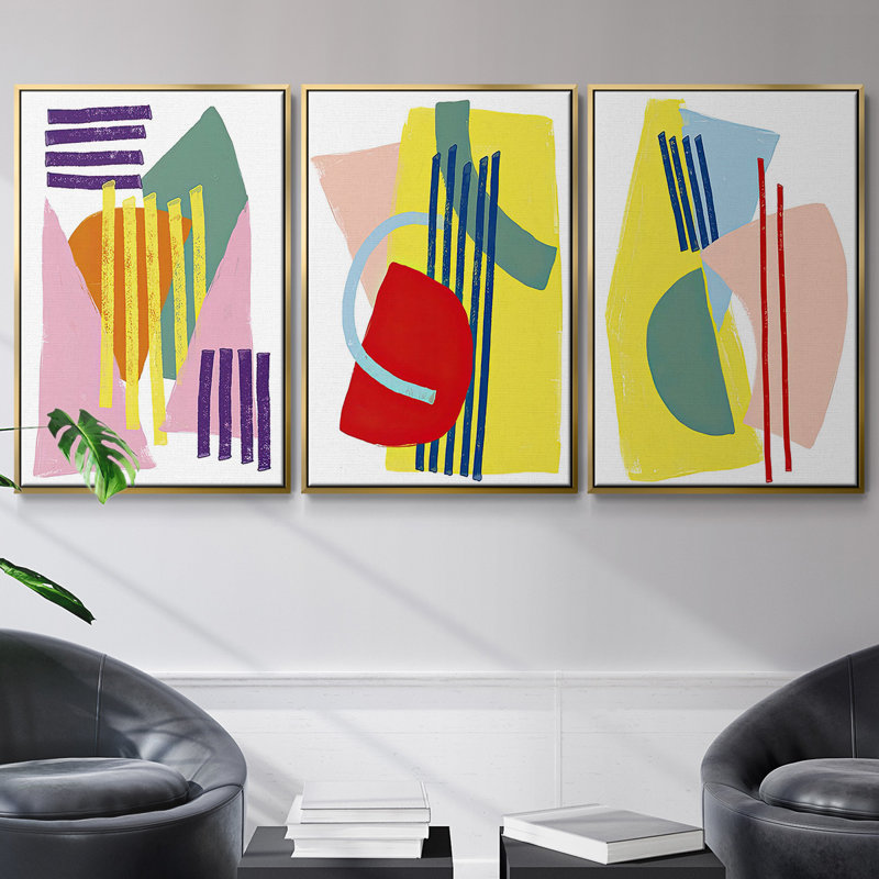 «Color Plan I», ensemble de 3 toiles encadrées, Or, H 27 po x l 54 po