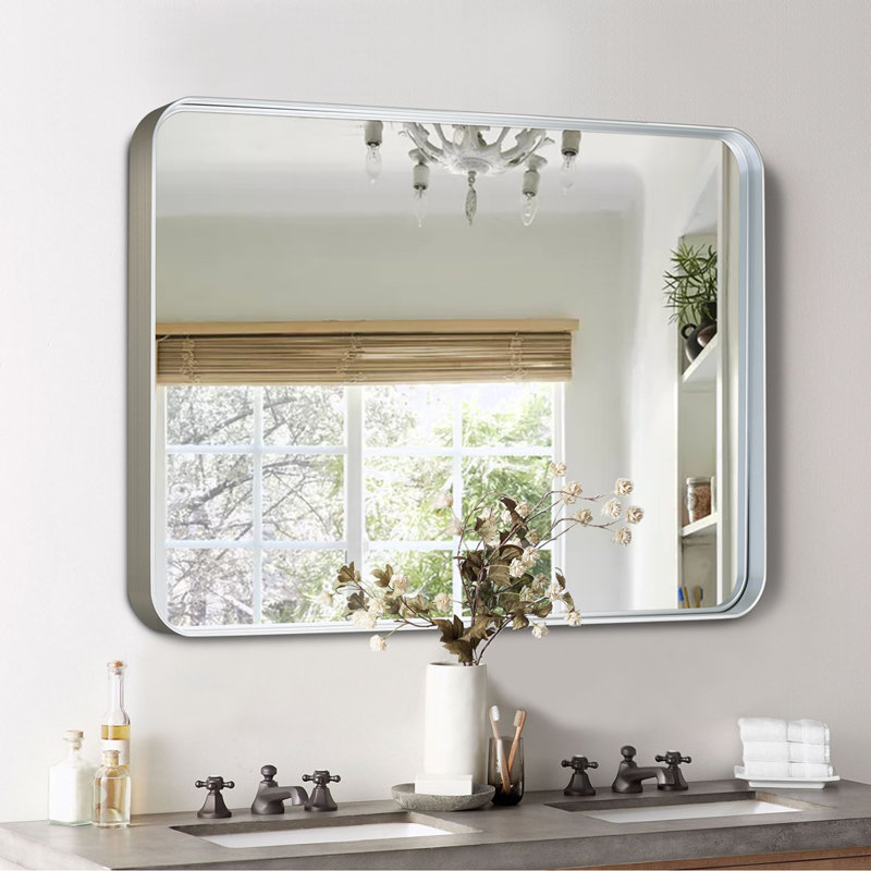 Aubriona Metal Wall Mirror, Silver, 50" x 32"