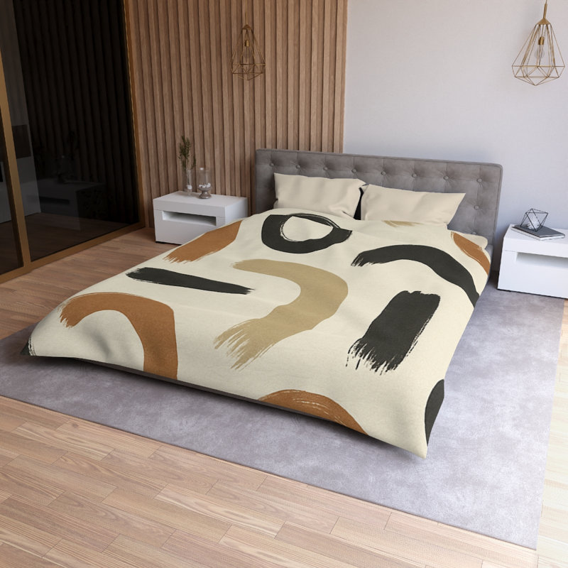 Microfiber Duvet Cover Boho Style, Design 71, Queen Duvet Cover, Cream