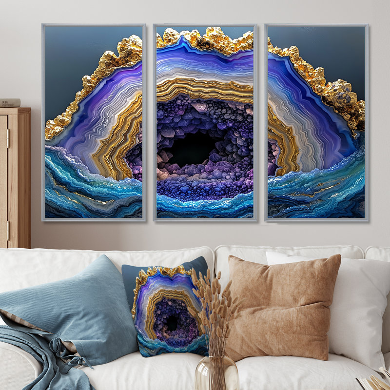 Agate Dream River VII - ensemble de reproductions d'art en pierre, Reproduction avec cadre flottant, Argent argent
