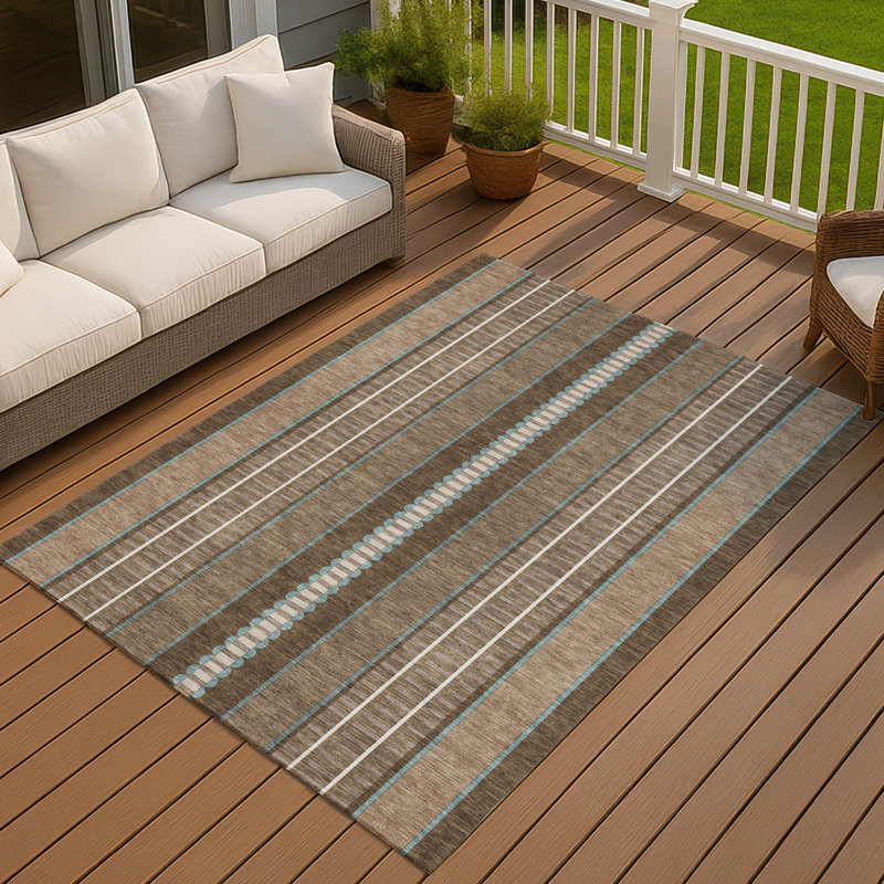 Machine Washable Indoor/Outdoor Chantille ACN2681 Stripes Rug, Chocolate, 9' x 12'