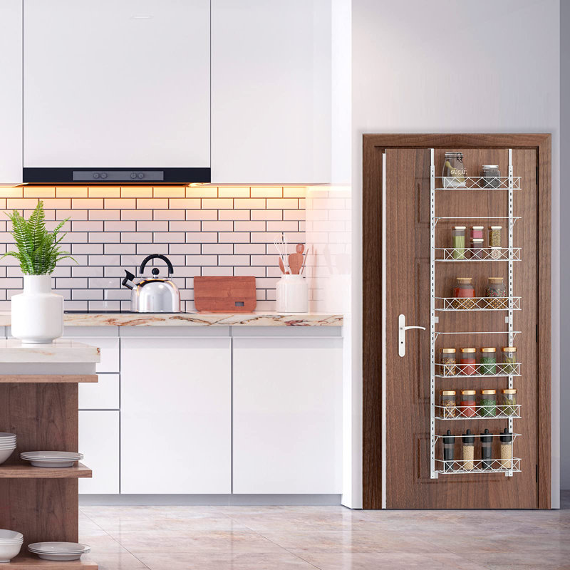 Wall Spice Rack with Adjustable Racks, White