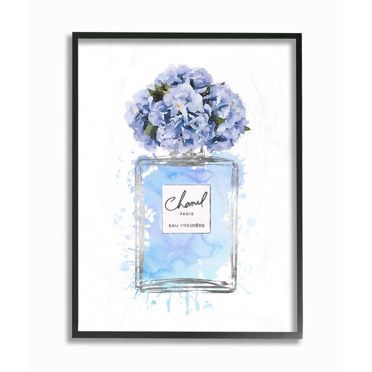 'Blue Flowers Perfume Bottle' Watercolor Painting Print