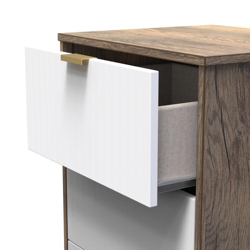 Atsumi 45cm W Manufactured Wood Bedside Table, White Matt/Vintage Oak