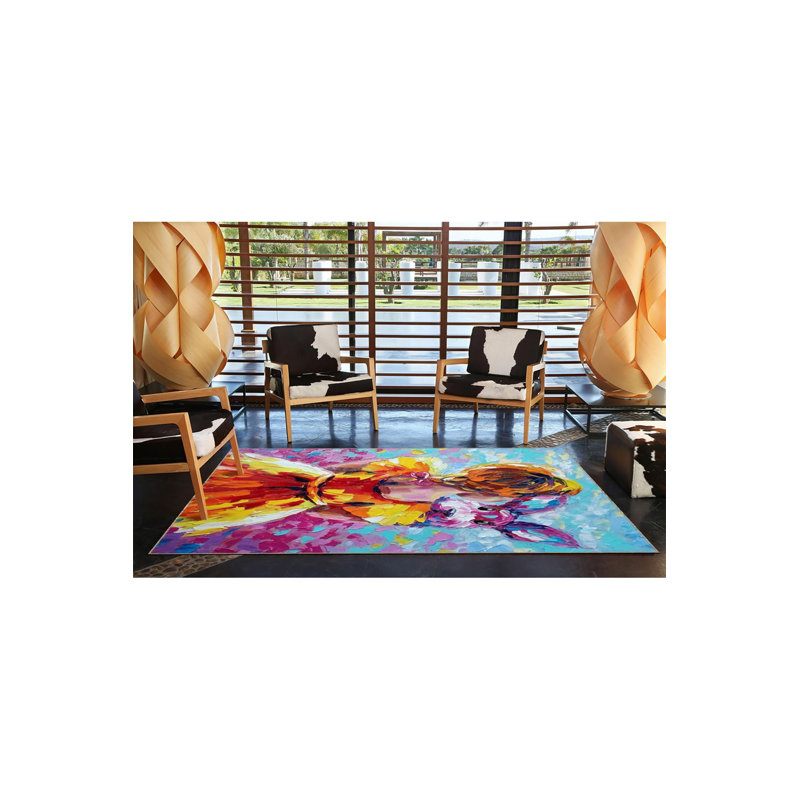 Little Girl and Rabbit Patterned Woven Base Machine Washable Rug, Runner 2'6" x 6'7" Rug Pad Included