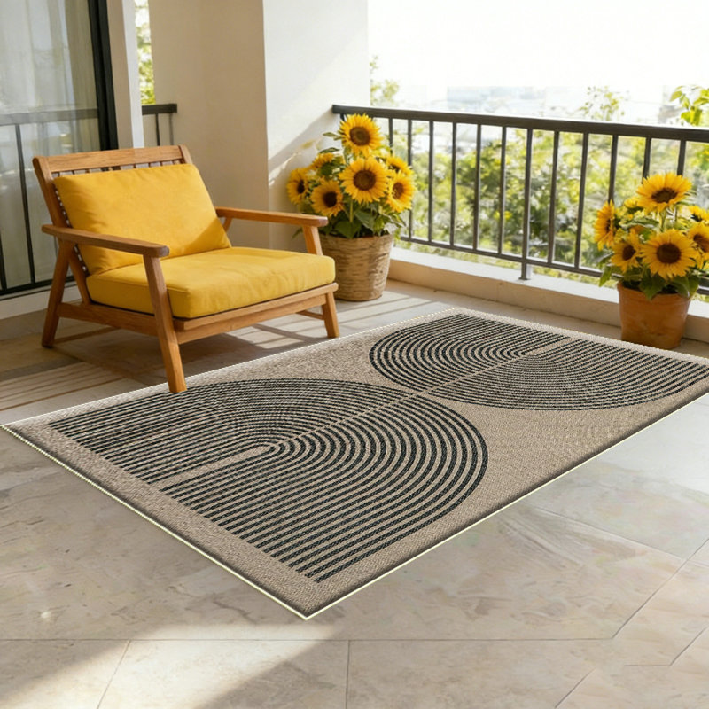 Geometric Beige/Black Area Rug- Modern 3D Lines Design - Deco Collection - Easy to Clean - Durable for High Traffic Areas - Bedroom, Office & Kitchen - Medium Pile