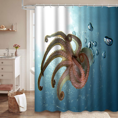 Rideau de douche sous-marin avec 12 crochets Octopus