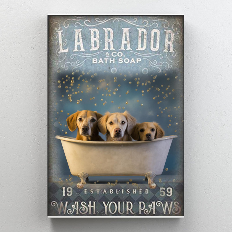 «Labrador Bath Soap», impression rectangulaire sur bois, 1 pièce, H 14 po x l 11 po x P 1,25 po