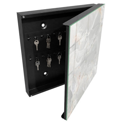 Wall mounted key box, Opens to the right, 30x30x5, Black, Delicate textures of natural stone, 