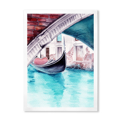 Le canal vénitien avec une gondole flottante - peinture sur toile