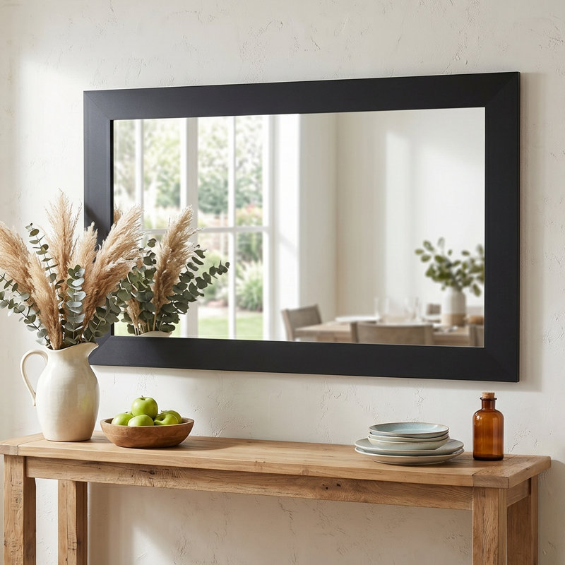 Shmuel Wood Framed with Safety Backing Ideal for Bathroom / Vanity Mirror, Black, 30" x 54"