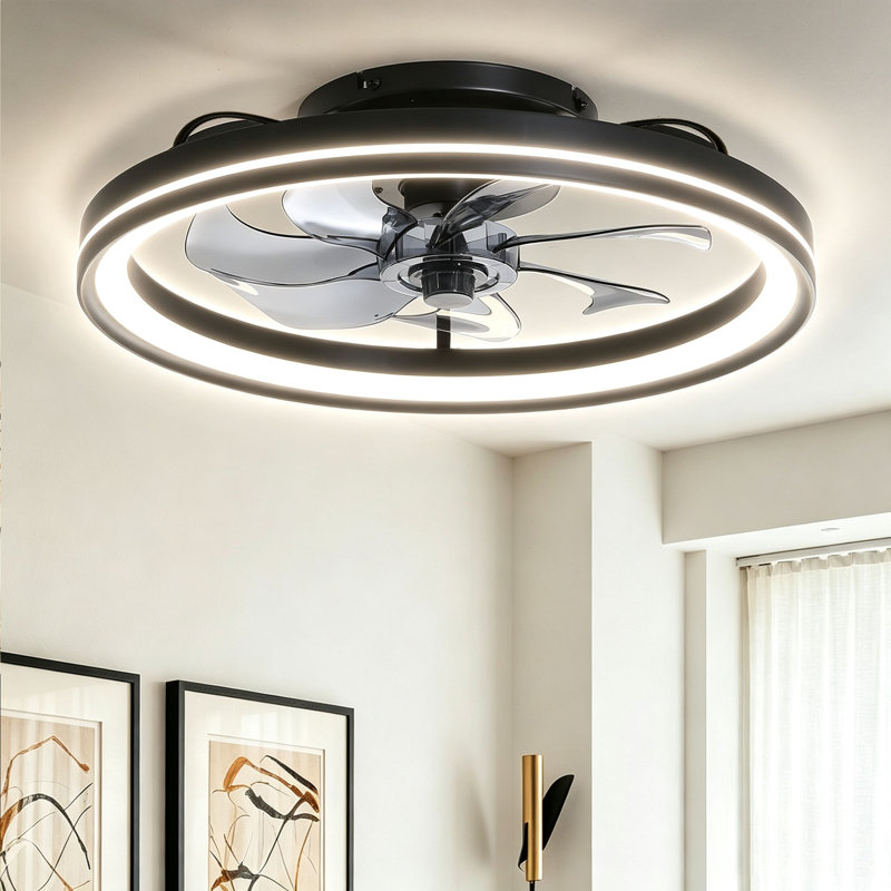 Makaiyla 20" Indoor Flush Mount Ceiling Fan with LED Integrated Light and Remote & App Control, Black