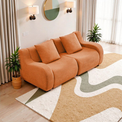Soft Teddy Fabric Boneless Sofa - No Assembly Needed, Stylish & Comfortable Orange Sofa for Living Room & Bedroom