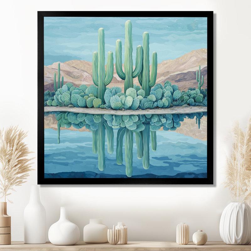 Marelya cactus et l'oasis du désert I - art mural cactus, H 16 po x l 16 po, Reproduction encadrée d'une seule photo, Noir