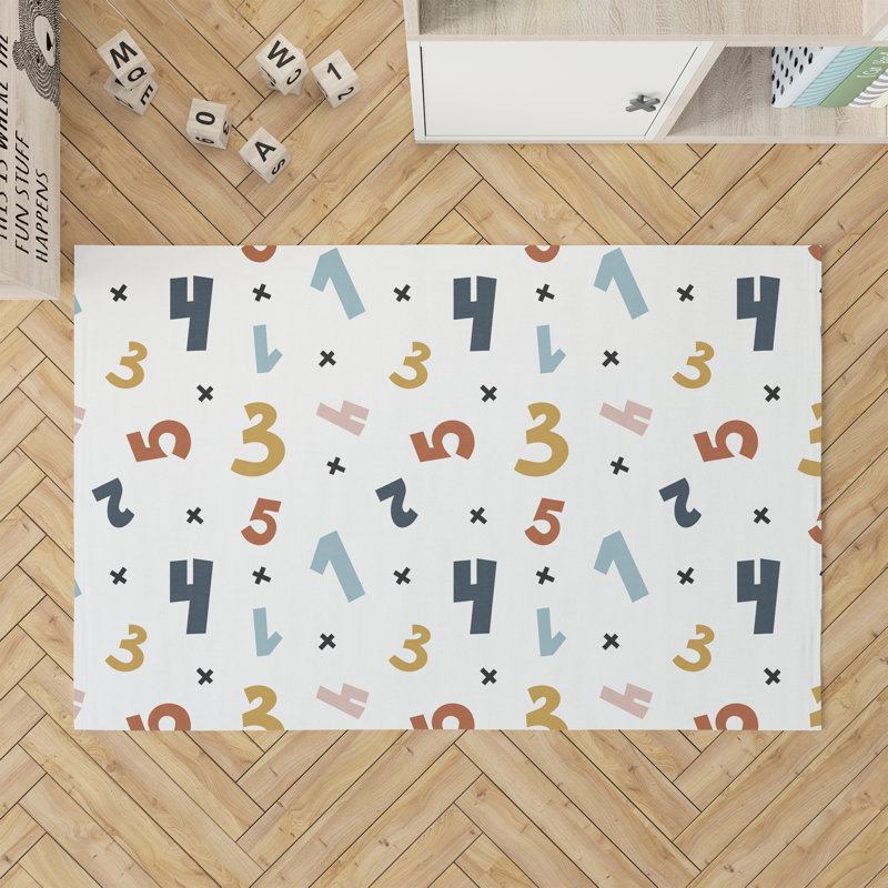 Numbers Kids Play Mat, Rectangle 5' x 7', White/Pink/Gold/Blue